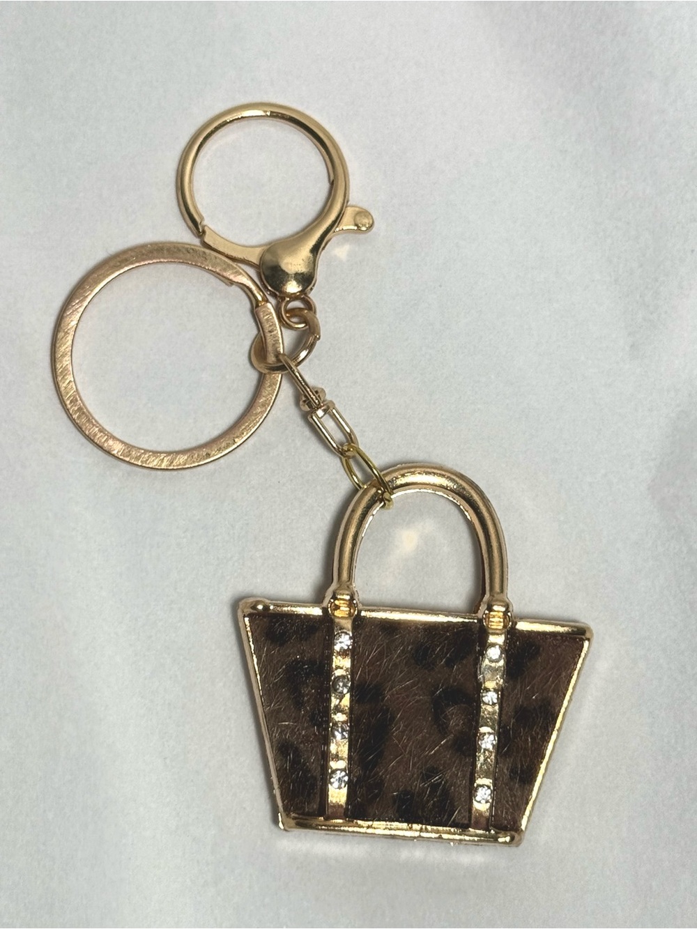Gold Leopard Tote Keychain with Rhinestones